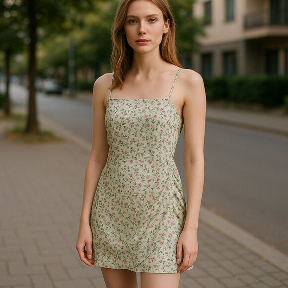 Cotton On‎ Mint Green Floral Print Fairycore Milkmaid Cottagecore Boho Dress M - Picture 1 of 11